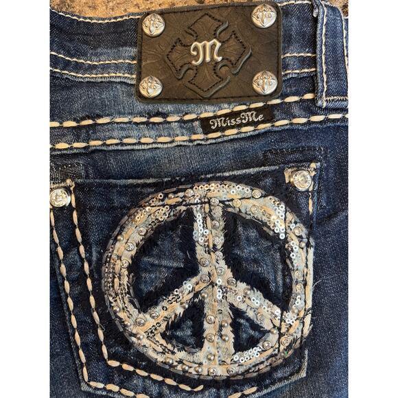 Miss Me Peace Sign Skinny Jeans Size 27 Embellished - Picture 3 of 10